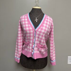 Charter Club Pink and White Plaid Cardigan